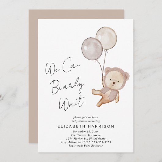 Boho Teddy Bear Balloons Baby shower Kaart (Voorkant / Achterkant)