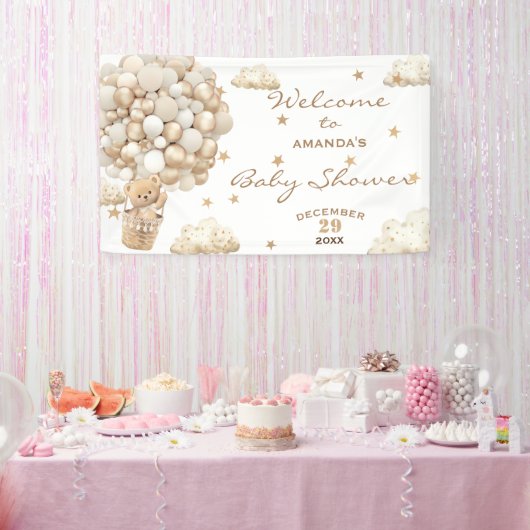 Boho Teddy Bear Balloons Baby shower Welkom Spandoek (Feest)