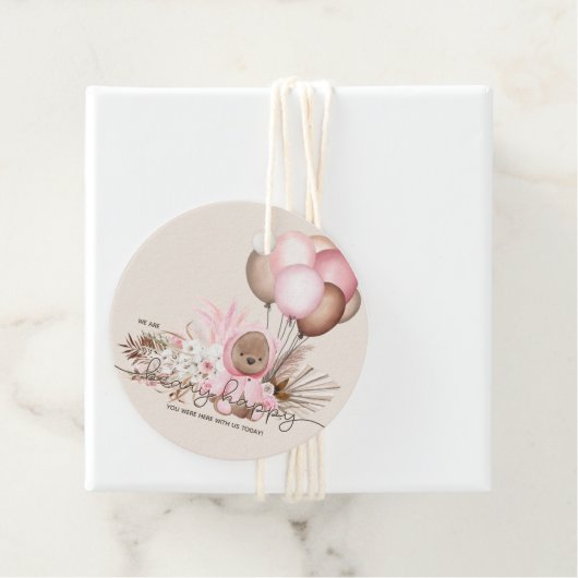 Boho Teddy Bear & Balloons Barly Wait Baby shower Bedankjes Labels (In situ)