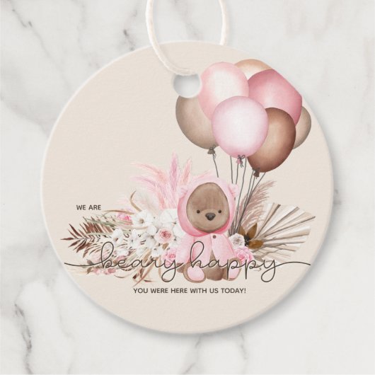 Boho Teddy Bear & Balloons Barly Wait Baby shower Bedankjes Labels (Voorkant)