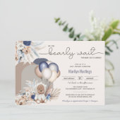 Boho Teddy Bear & Balloons Barly Wait Baby shower Kaart (Staand voorkant)