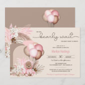 Boho Teddy Bear & Balloons Barly Wait Baby shower Kaart (Voorkant / Achterkant)