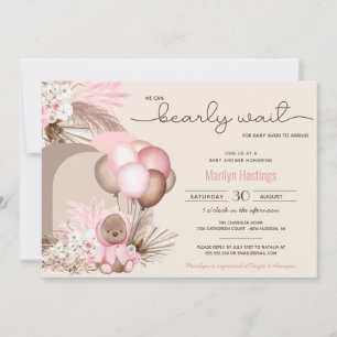 Boho Teddy Bear & Balloons Barly Wait Baby shower Kaart