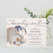 Boho Teddy Bear & Balloons Barly Wait Baby shower Kaart (Staand voorkant)