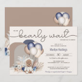 Boho Teddy Bear & Balloons Barly Wait Baby shower Kaart (Voorkant / Achterkant)