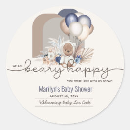 Boho Teddy Bear & Balloons Barly Wait Baby shower Ronde Sticker