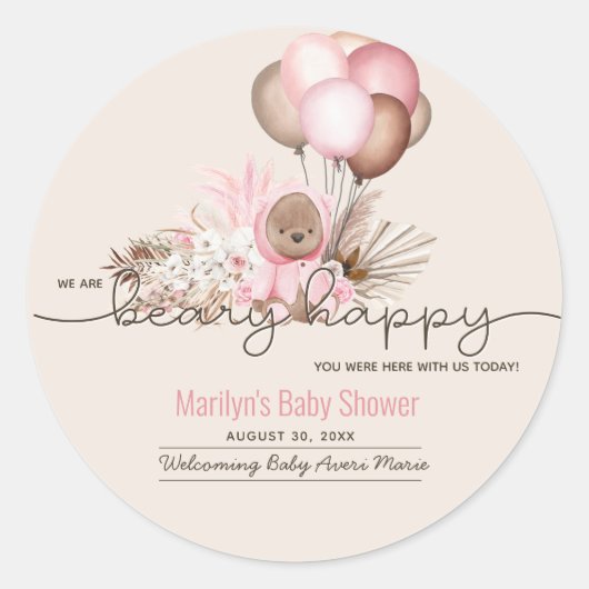 Boho Teddy Bear & Balloons Barly Wait Baby shower Ronde Sticker (Voorkant)