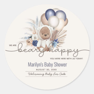 Boho Teddy Bear & Balloons Barly Wait Baby shower Ronde Sticker
