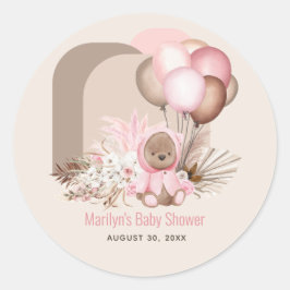 Boho Teddy Bear & Balloons Barly Wait Baby shower Ronde Sticker