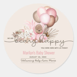 Boho Teddy Bear & Balloons Barly Wait Baby shower Ronde Sticker