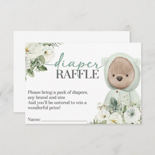 Boho Teddy Bear Barly Wait Baby Diaper Raffle Informatiekaartje (Voorkant / Achterkant)