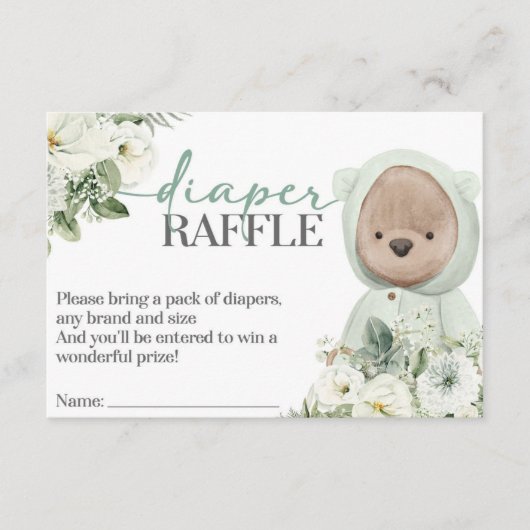 Boho Teddy Bear Barly Wait Baby Diaper Raffle Informatiekaartje (Voorkant)