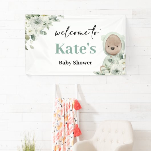 Boho Teddy Bear Barly Wait Baby shower Backdrop Spandoek (Insitu)