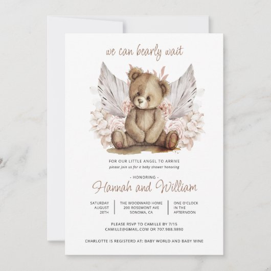 Boho Teddy Bear Barly Wait Baby shower Kaart (Voorkant)