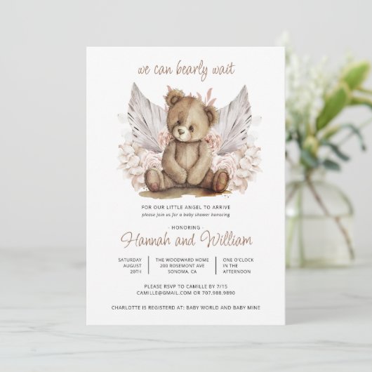 Boho Teddy Bear Barly Wait Baby shower Kaart (Staand voorkant)