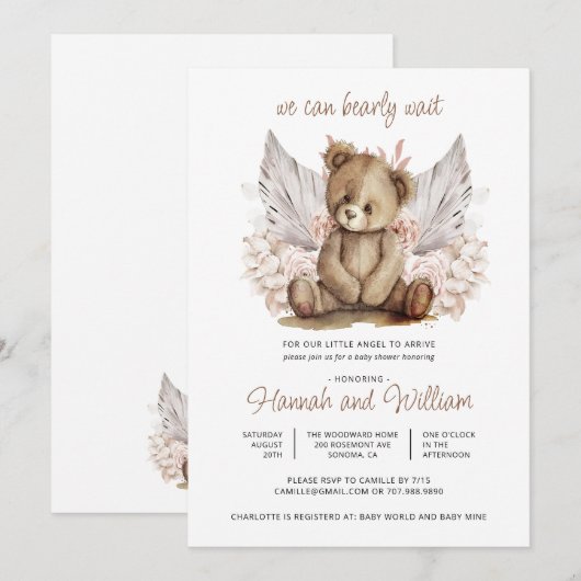 Boho Teddy Bear Barly Wait Baby shower Kaart (Voorkant / Achterkant)