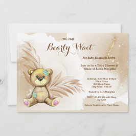 Boho Teddy Bear Barly Wait Baby shower Kaart
