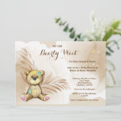 Boho Teddy Bear Barly Wait Baby shower Kaart (Staand voorkant)