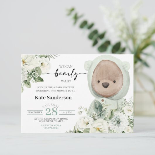Boho Teddy Bear Bearly Wait Baby Shower Invitation (Staand voorkant)