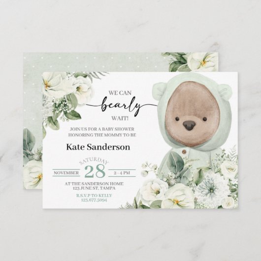 Boho Teddy Bear Bearly Wait Baby Shower Invitation (Voorkant / Achterkant)