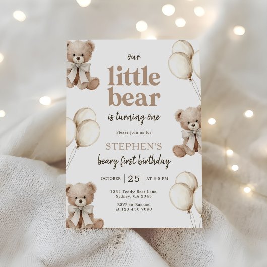 Boho Teddy Bear Beary First 1st Birthday Party Kaart
