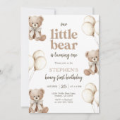 Boho Teddy Bear Beary First 1st Birthday Party Kaart (Voorkant)