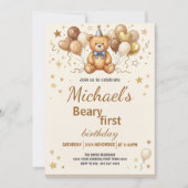 Boho Teddy Bear Beary First 1st Birthday Party Kaart (Voorkant)