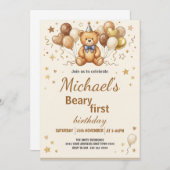 Boho Teddy Bear Beary First 1st Birthday Party Kaart (Voorkant / Achterkant)