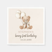 Boho Teddy Bear Beary First 1st Birthday Party Servet (Voorkant)