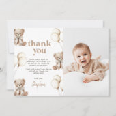 Boho Teddy Bear Beary First 1st Birthday Photo Bedankkaart (Voorkant)
