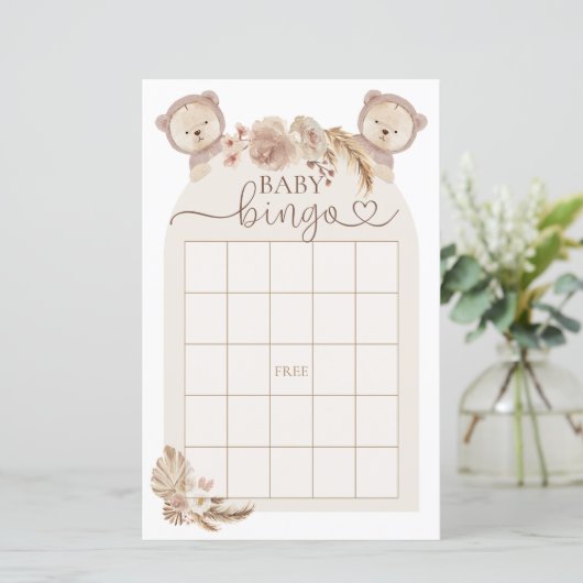 Boho Teddy Bear Bingo Baby shower Game (Staand voorkant)