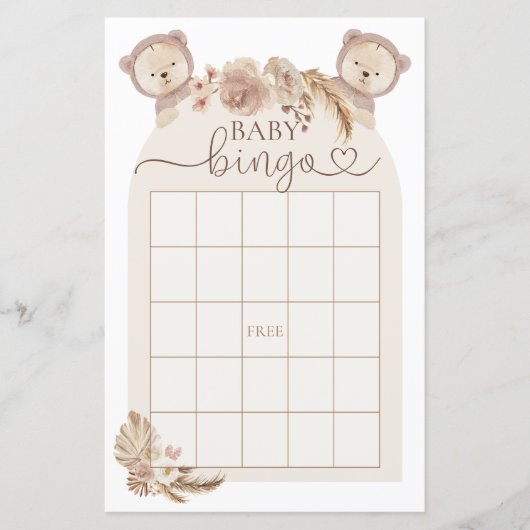 Boho Teddy Bear Bingo Baby shower Game (Voorkant)