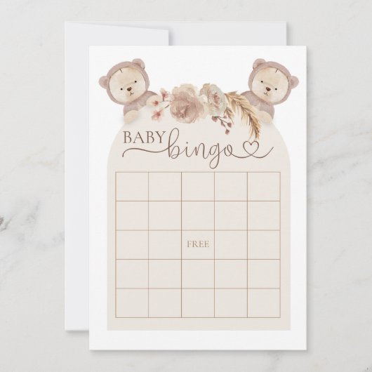 Boho Teddy Bear Bingo Baby shower Game Kaart (Voorkant)