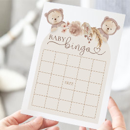 Boho Teddy Bear Bingo Baby shower Game Kaart