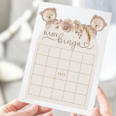 Boho Teddy Bear Bingo Baby shower Game Kaart