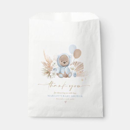 Boho Teddy Bear Blauw Barly Wachten Baby shower Gi Bedankzakje (Voorkant)