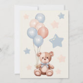  Boho Teddy Bear Blauw Roze Ballonnen Douche Kaart (Achterkant)