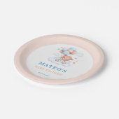 Boho Teddy Bear Blauw Tan Barly Wachten Baby showe Papieren Bordje (Gekanteld)