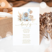 Boho Teddy Bear Blue Baby shower Books for Baby Informatiekaartje