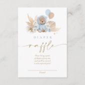 Boho Teddy Bear Blue Baby shower Diaper Informatiekaartje (Voorkant)