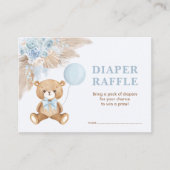 Boho Teddy Bear Blue ballon Diaper Raffle Informatiekaartje (Voorkant)