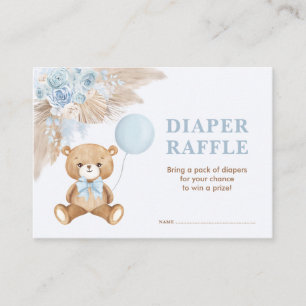 Boho Teddy Bear Blue ballon Diaper Raffle Informatiekaartje