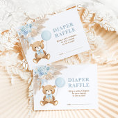 Boho Teddy Bear Blue ballon Diaper Raffle Informatiekaartje
