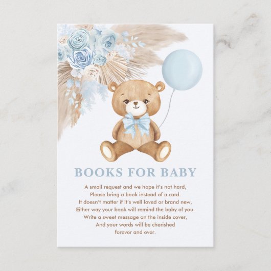 Boho Teddy Bear Blue-ballonboeken voor Baby Boy Informatiekaartje (Voorkant)