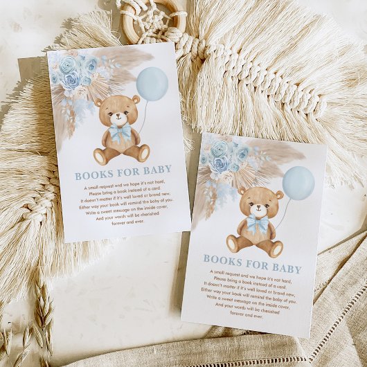 Boho Teddy Bear Blue-ballonboeken voor Baby Boy Informatiekaartje