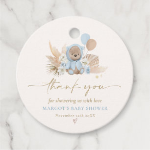 Boho Teddy Bear Blue Barly Wait Baby shower Bedankjes Labels