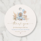 Boho Teddy Bear Blue Barly Wait Baby shower Bedankjes Labels (Voorkant)