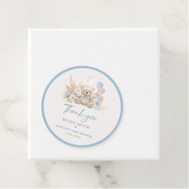 Boho Teddy Bear Blue Barly Wait Baby shower Bedankjes Labels