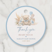 Boho Teddy Bear Blue Barly Wait Baby shower Bedankjes Labels (Voorkant)