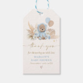 Boho Teddy Bear Blue Barly Wait Baby shower Cadeaulabel (Voorkant)